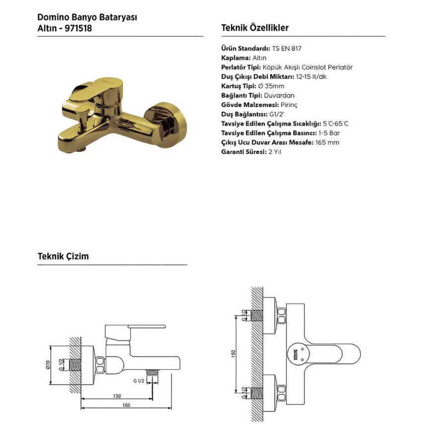 Newarc Domino Altın Banyo Bataryası 971518 - 2