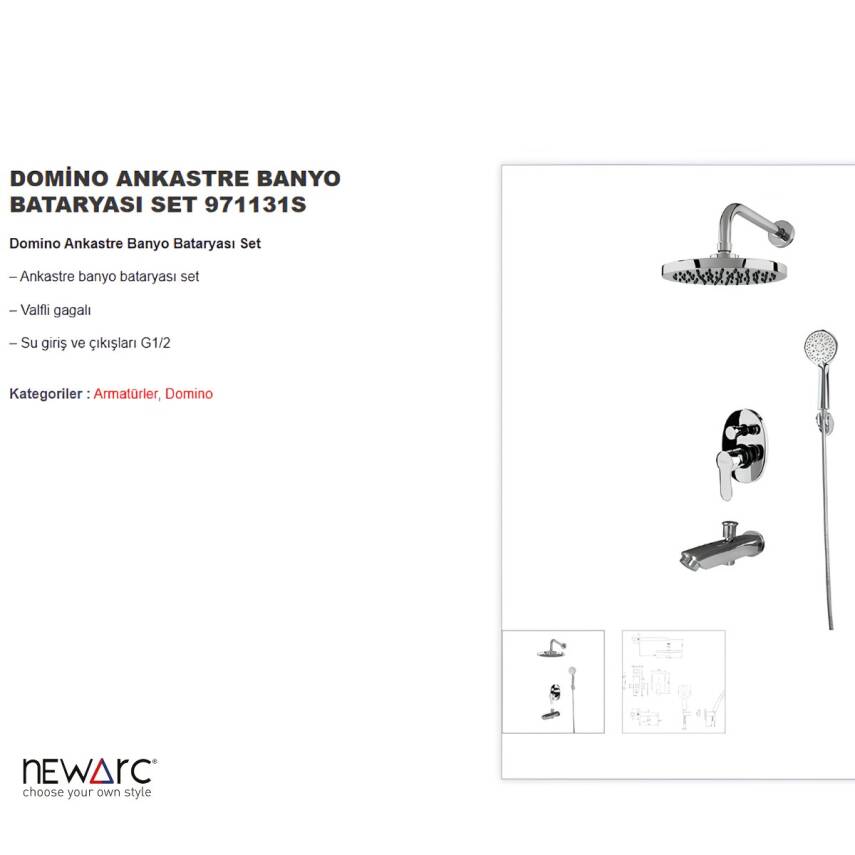 Newarc Domino Krom Ankastre Banyo Bataryası Set 971131S - 2