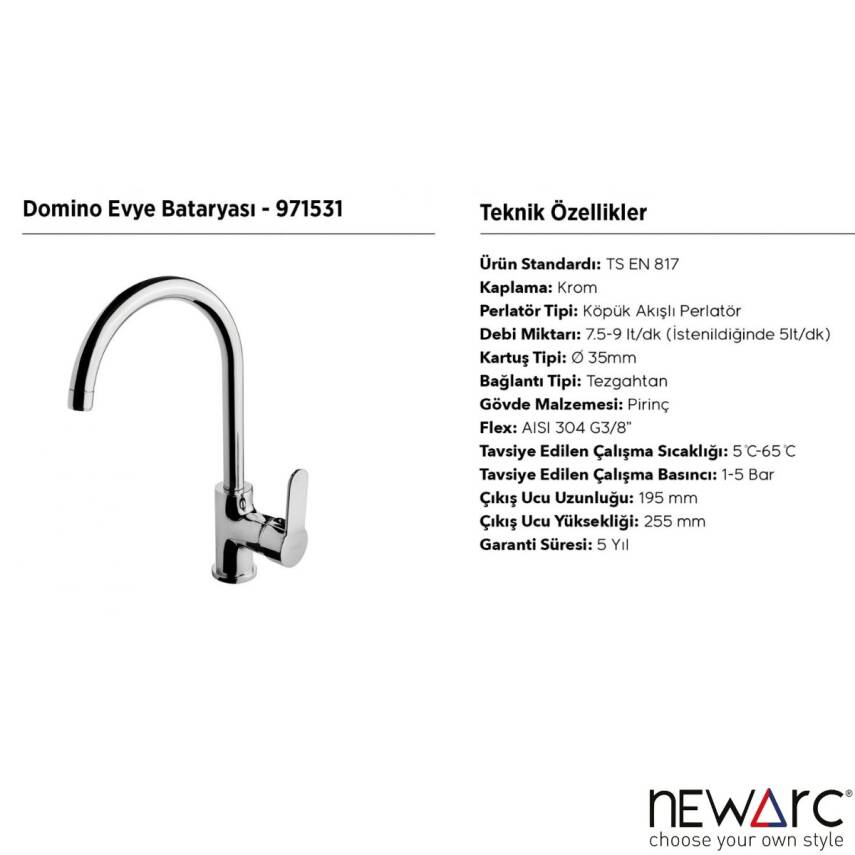 Newarc Domino Krom Eviye Bataryası 971531 - 3