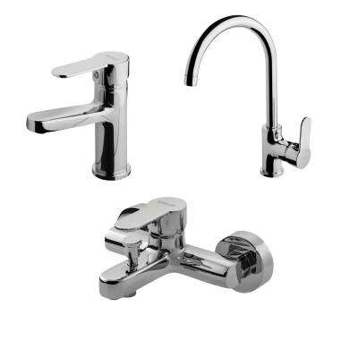 Newarc Domino Krom Lavabo-Banyo-Eviye Bataryası 3'lü Set 971521-971511-971531