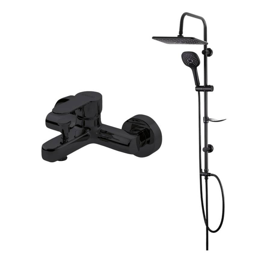 Newarc Domino Siyah Banyo Bataryası ve Bold Duş Ünitesi 2'li Set 971511B-910530B - 1