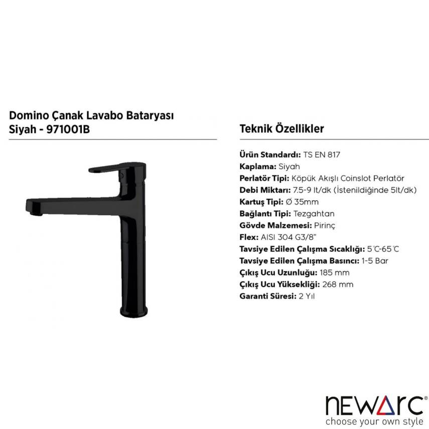 Newarc Domino Siyah Çanak Tipi Lavabo Bataryası 971001B - 3