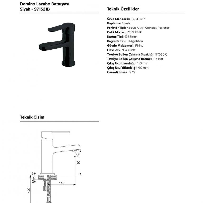 Newarc Domino Siyah Lavabo Bataryası 971521B - 2