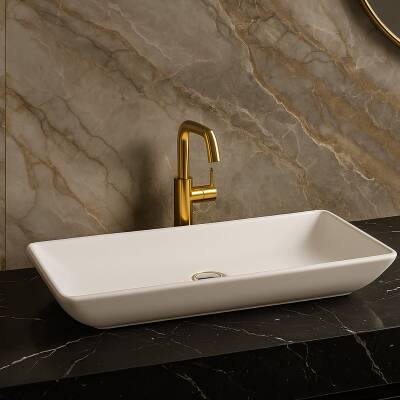 Newarc Domino Tezgâh Üstü Batarya Deliksiz Beyaz Lavabo 68x38 Cm 5019 (DOM.L070)