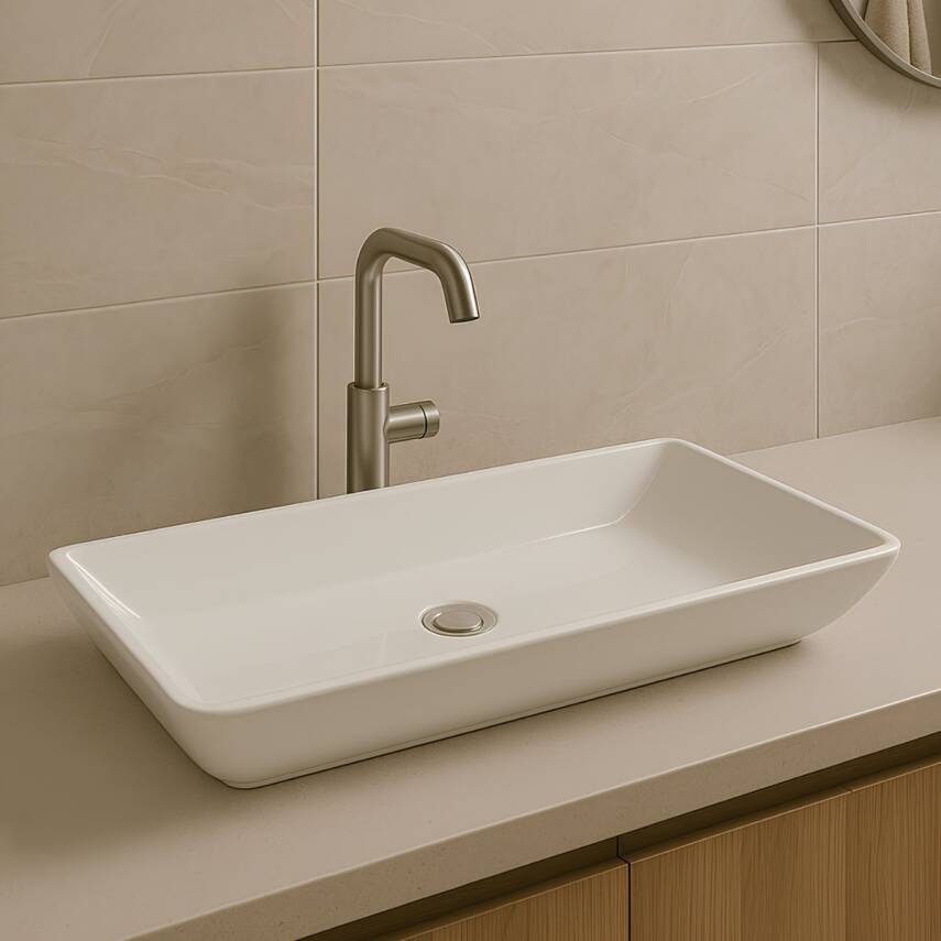 Newarc Domino Tezgâh Üstü Batarya Deliksiz Beyaz Lavabo 68x38 Cm 5019 (DOM.L070) - 2
