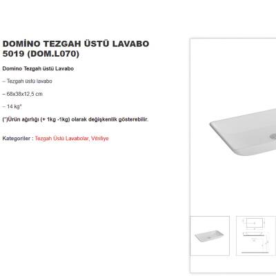 Newarc Domino Tezgâh Üstü Batarya Deliksiz Beyaz Lavabo 68x38 Cm 5019 (DOM.L070) - 6