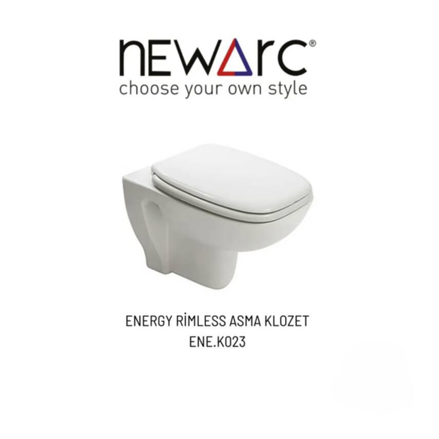 Newarc Energy Kanalsız Beyaz Asma Klozet ENE.K023, Newarc Energy Yavaş Kapak - 1