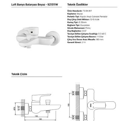 Newarc Loft Beyaz Banyo Bataryası 921511W - 2