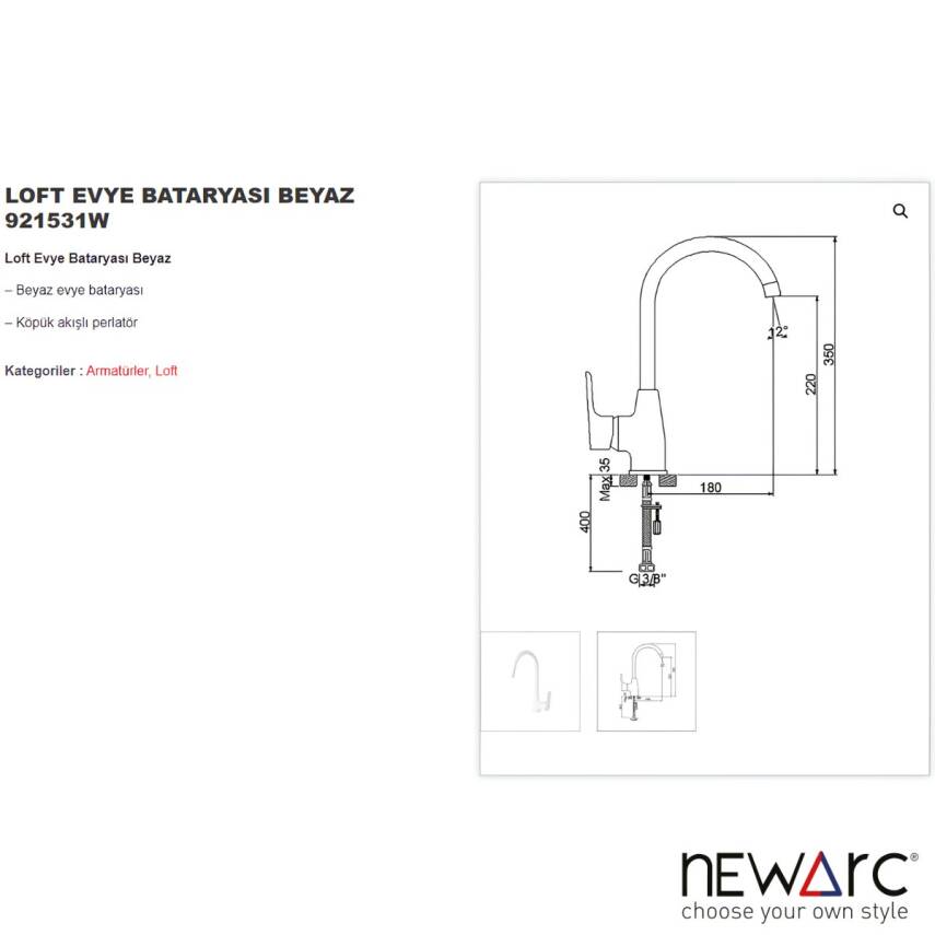 Newarc Loft Beyaz Eviye Bataryası 921531W - 2
