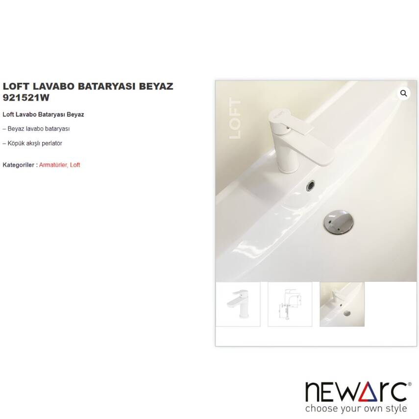 Newarc Loft Beyaz Lavabo Bataryası 921521W - 2
