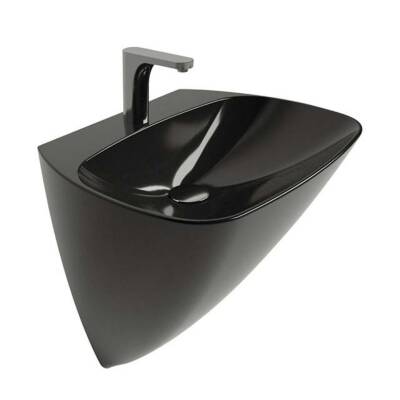 Newarc Loft Monoblok Batarya Delikli Mat Siyah Lavabo 50x46 Cm 3818B (MOD.L050B)