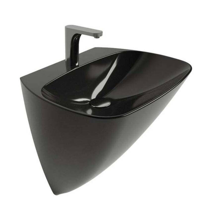 Newarc Loft Monoblok Batarya Delikli Mat Siyah Lavabo 50x46 Cm 3818B (MOD.L050B) - 1