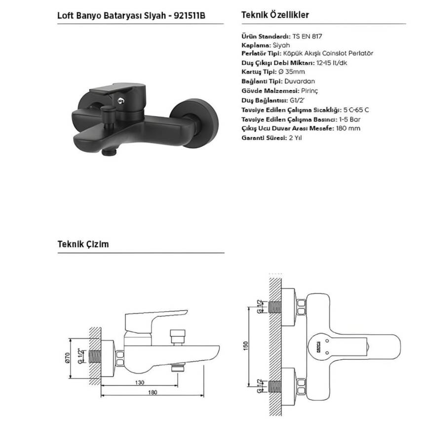 Newarc Loft Siyah Banyo Bataryası 921511B - 3