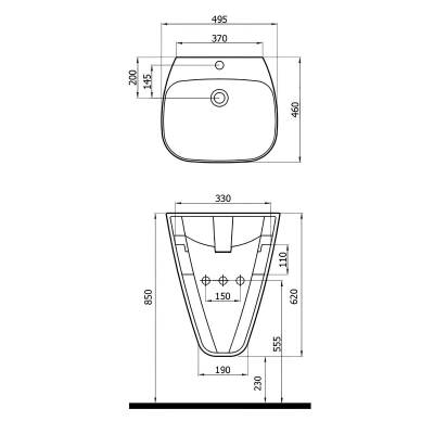 Newarc Mono Monoblok Beyaz Delikli Lavabo 50x46 Cm 3818 (MOD.L050) - 5