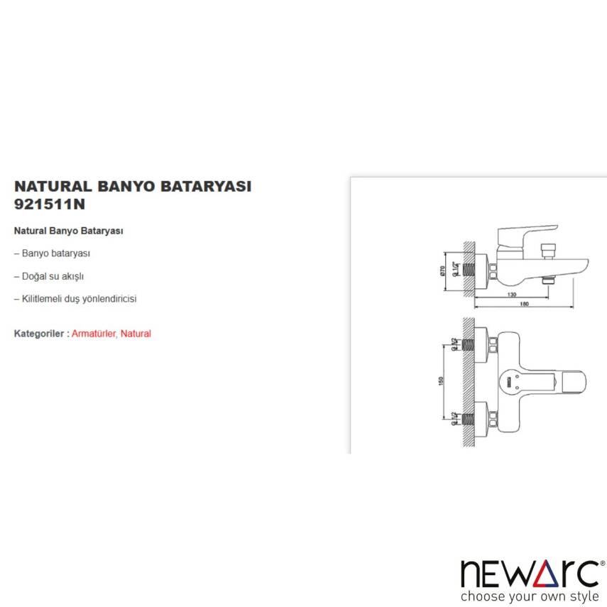 Newarc Natural Krom Banyo Bataryası 921511N - 2