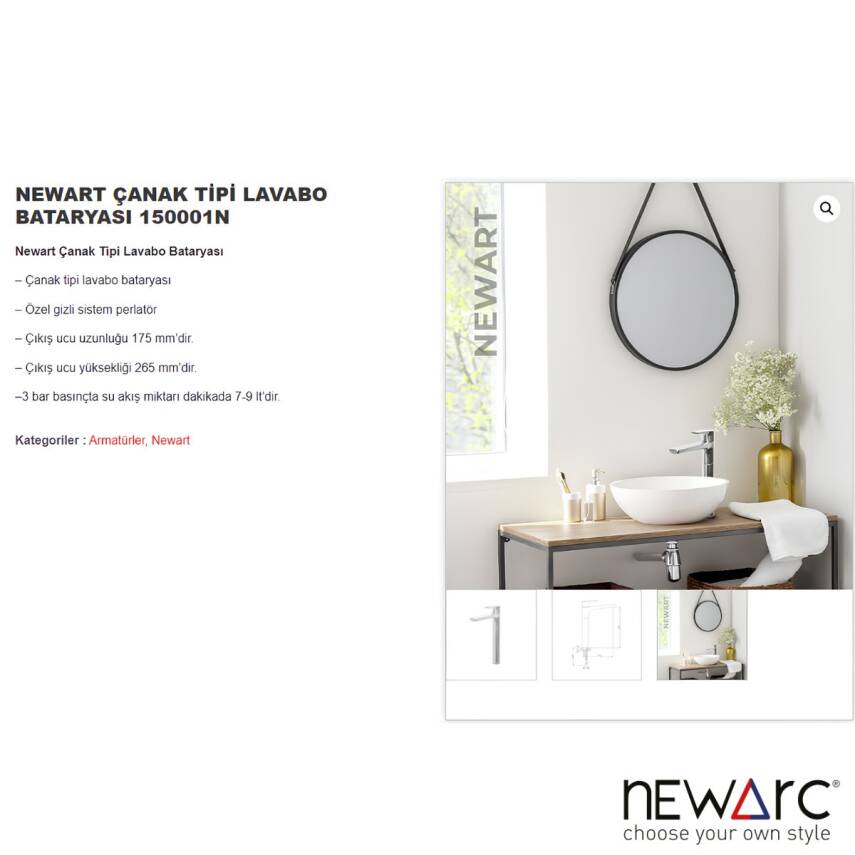 Newarc Newart Çanak Tipi Krom Lavabo Bataryası 150001N - 3