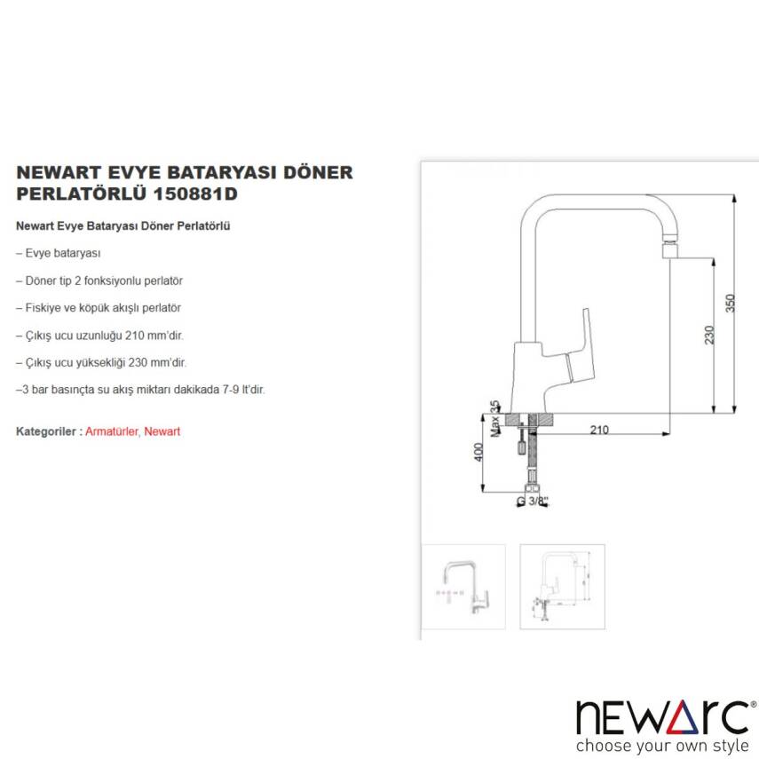 Newarc Newart Krom Eviye Bataryası Döner Perlatörlü 150881D - 4