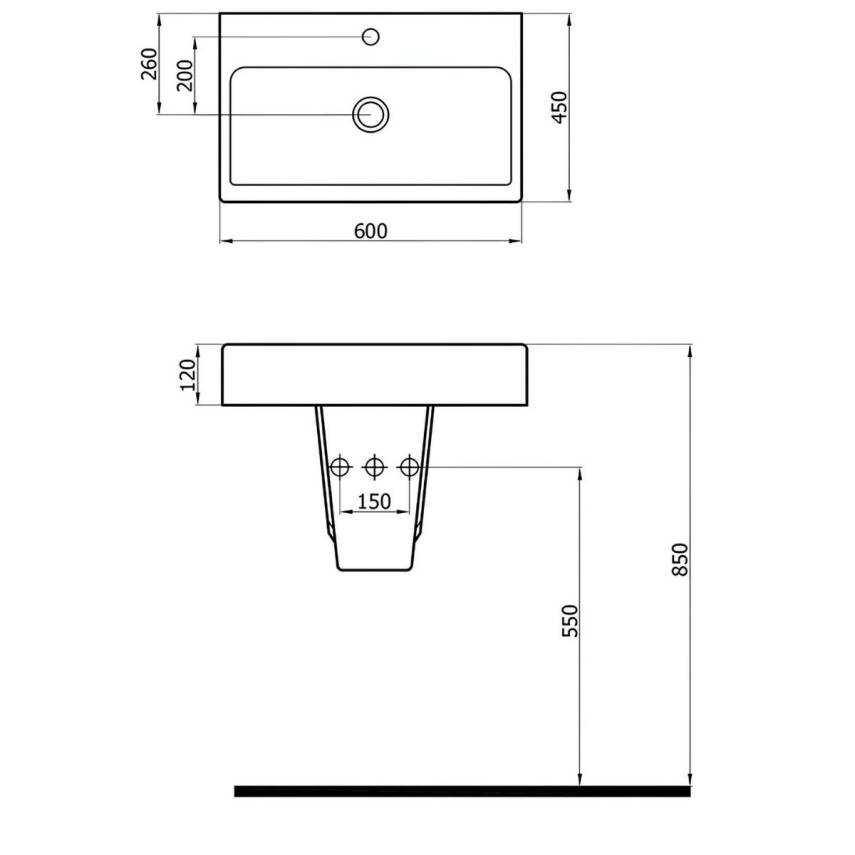 Newarc Power Dikdörtgen Batarya Delikli Beyaz Lavabo 60x46 Cm 4800 (POW.L060) - 3