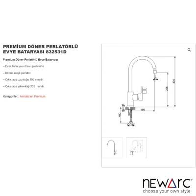 Newarc Premium Döner Perlatörlü Krom Eviye Bataryası 832531D - 2