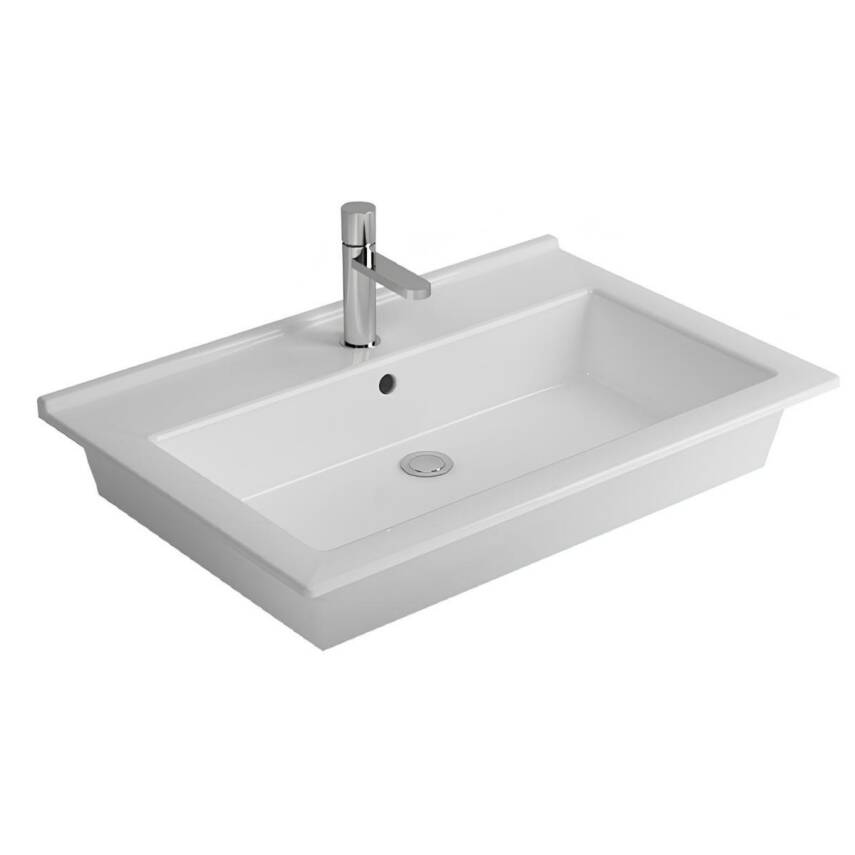 Newarc Silver Slim Tezgâh Üstü Batarya Delikli Beyaz Lavabo 55x45 Cm 501055 (SLM.L055) - 1