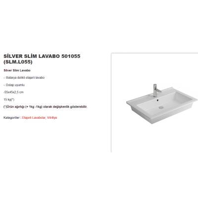 Newarc Silver Slim Tezgâh Üstü Batarya Delikli Beyaz Lavabo 55x45 Cm 501055 (SLM.L055) - 2