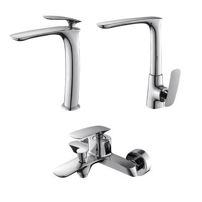 Newarc Slim Krom Çanak Lavabo-Banyo-Eviye Bataryası 3'lü Set 121001-121511-121531