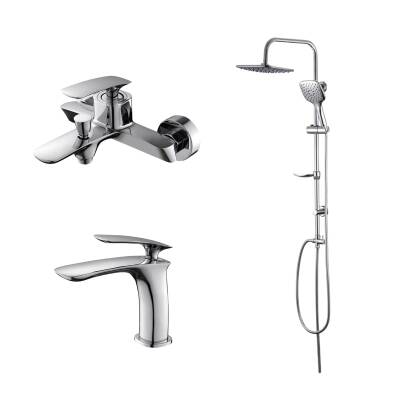 Newarc Slim Krom Lavabo-Banyo-Bataryası ve Duş Ünitesi 3'lü Set 121521-121511-121530