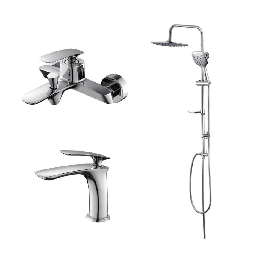 Newarc Slim Krom Lavabo-Banyo-Bataryası ve Duş Ünitesi 3'lü Set 121521-121511-121530 - 1