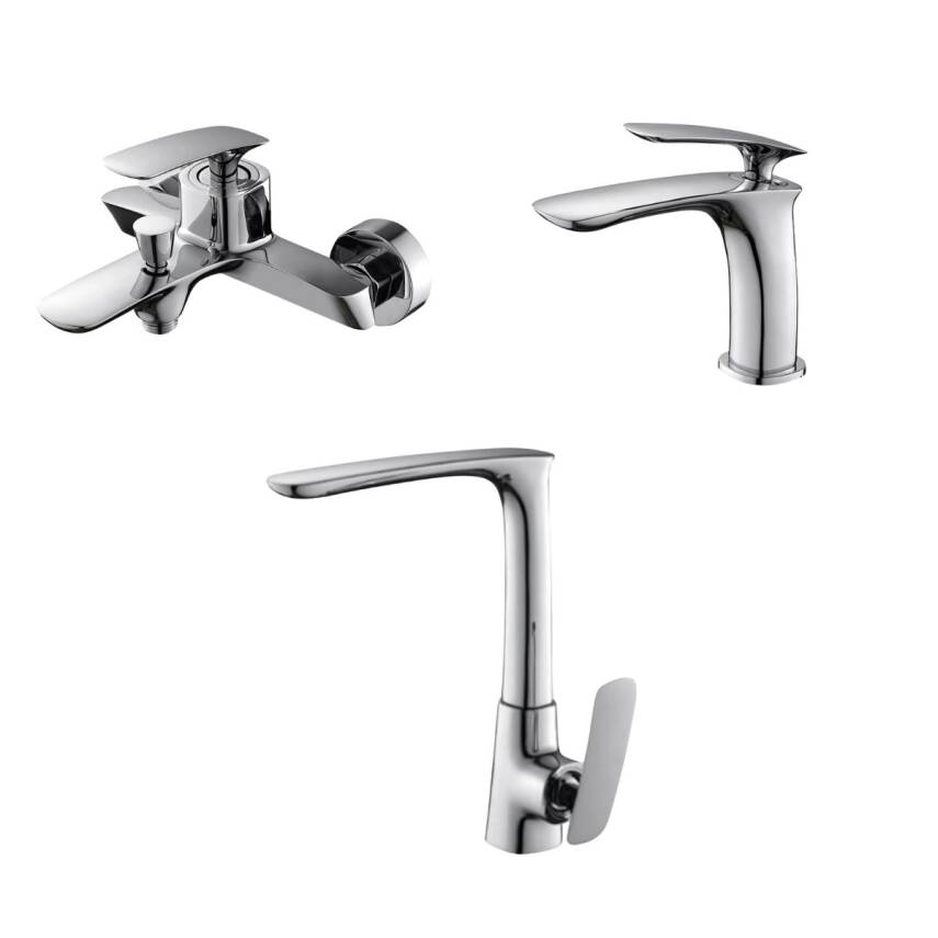 Newarc Slim Krom Lavabo-Banyo-Eviye Bataryası 3'lü Set 121521-121511-121531 - 1