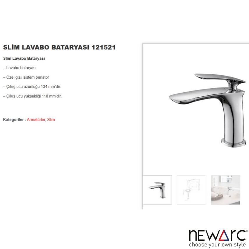Newarc Slim Krom Lavabo Bataryası Krom 121521 - 3
