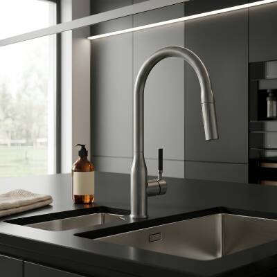 Newarc Step Spiralli Metalik Gri Mutfak Eviye Bataryası 900591G 