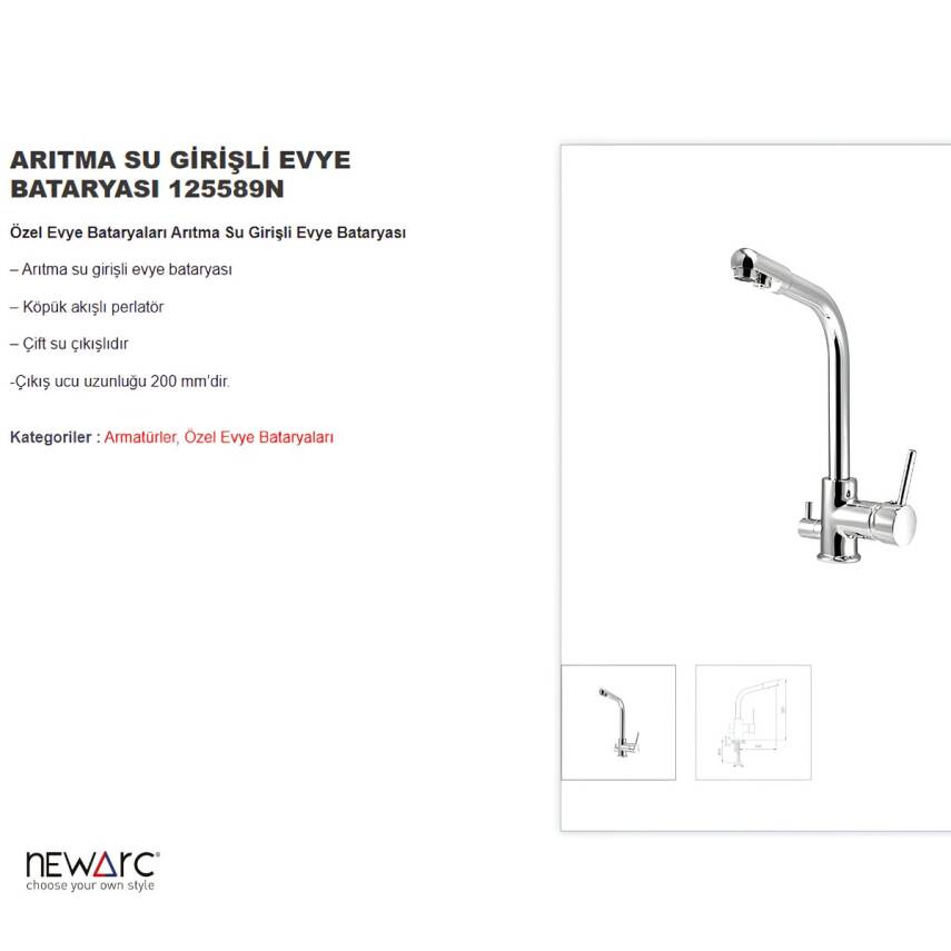 Newarc Su Arıtma Cihazı Girişli Krom Eviye Bataryası 125589N - 3