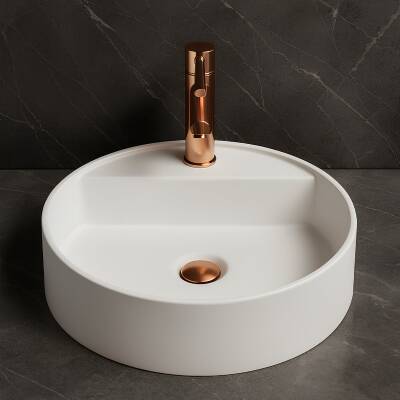 Newarc Zunih Tezgâh Üstü Batarya Delikli Beyaz Lavabo 45x45 Cm 5017 (NEW.L049)