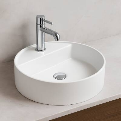 Newarc Zunih Tezgâh Üstü Batarya Delikli Beyaz Lavabo 45x45 Cm 5017 (NEW.L049) - 4