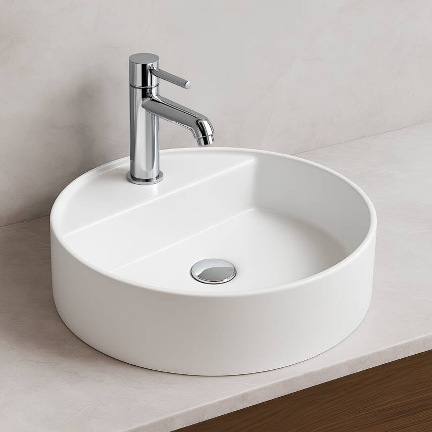 Newarc Zunih Tezgâh Üstü Batarya Delikli Beyaz Lavabo 45x45 Cm 5017 (NEW.L049) - 4