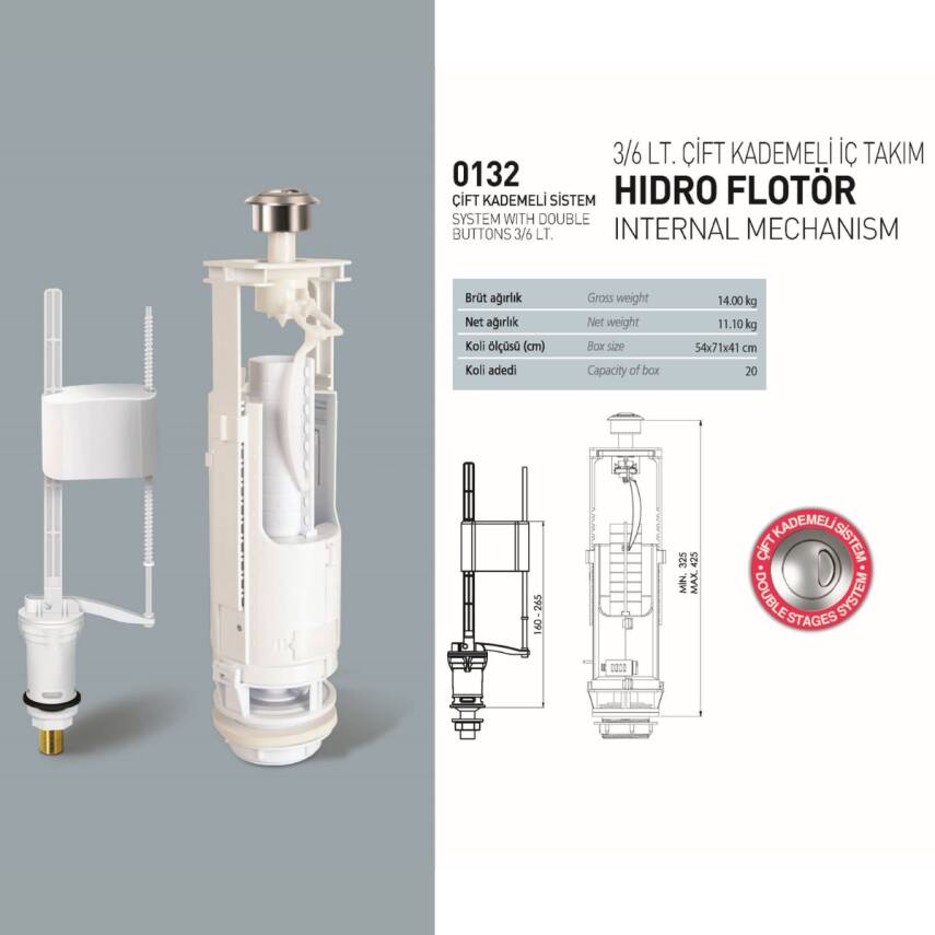 Nkp 3/6 Litre Çift Kademeli Klozet Rezervuar İç Takımı 0132 - 3