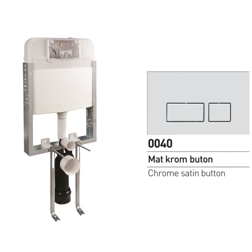 NKP Mat Gri Gömme Rezervuar Seti Asma Klozet Uyumlu 8 Cm 3/6 Litre 0020-0040 - 1