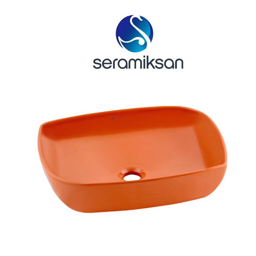 Seramiksan Dies Oval Tezgâh Üstü Batarya Deliksiz Turuncu Lavabo 50x38 Cm A002153H - 1