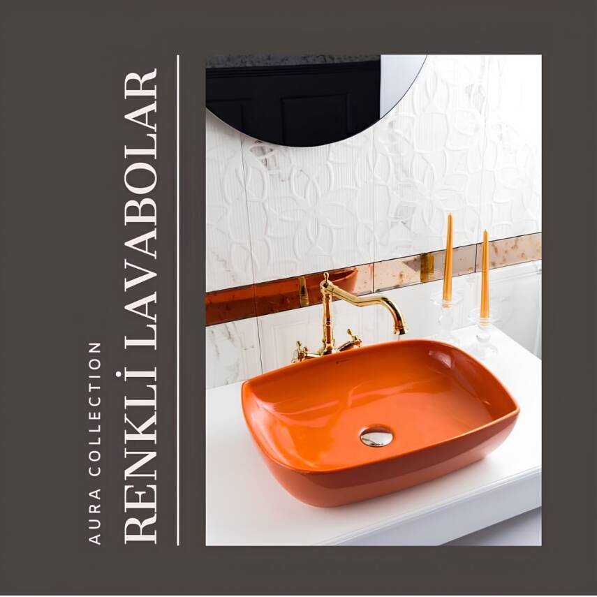 Seramiksan Dies Oval Tezgâh Üstü Batarya Deliksiz Turuncu Lavabo 50x38 Cm A002153H - 2