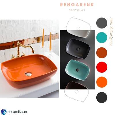 Seramiksan Dies Oval Tezgâh Üstü Batarya Deliksiz Turuncu Lavabo 50x38 Cm A002153H - 3