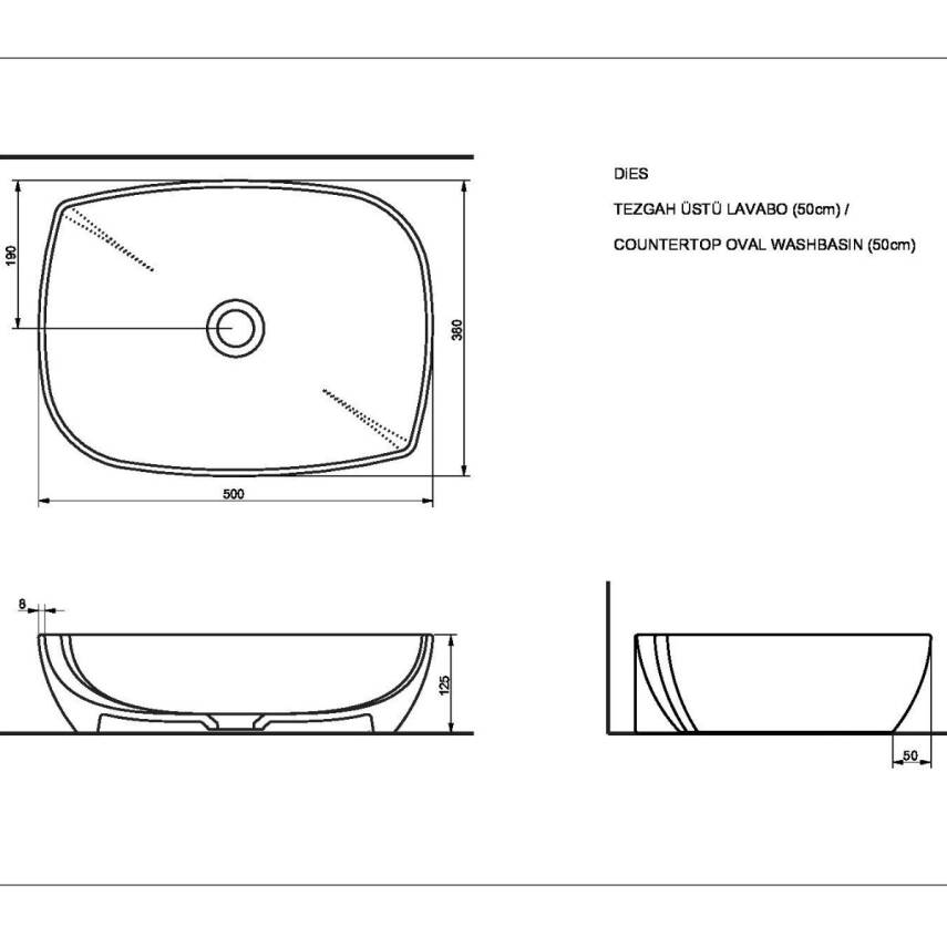 Seramiksan Dies Oval Tezgâh Üstü Batarya Deliksiz Turuncu Lavabo 50x38 Cm A002153H - 4