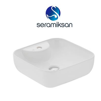 Seramiksan Form Kare Tezgâh Üstü Batarya Delikli Beyaz Lavabo 42x42 Cm A002743H