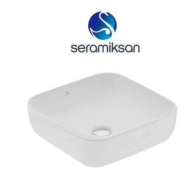 Seramiksan Form Kare Tezgâh Üstü Batarya Deliksiz Beyaz Lavabo 42x42 Cm A002742H