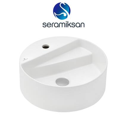 Seramiksan Livello Oval Tezgâh Üstü Batarya Delikli Beyaz Lavabo 42x42 Cm A114010H