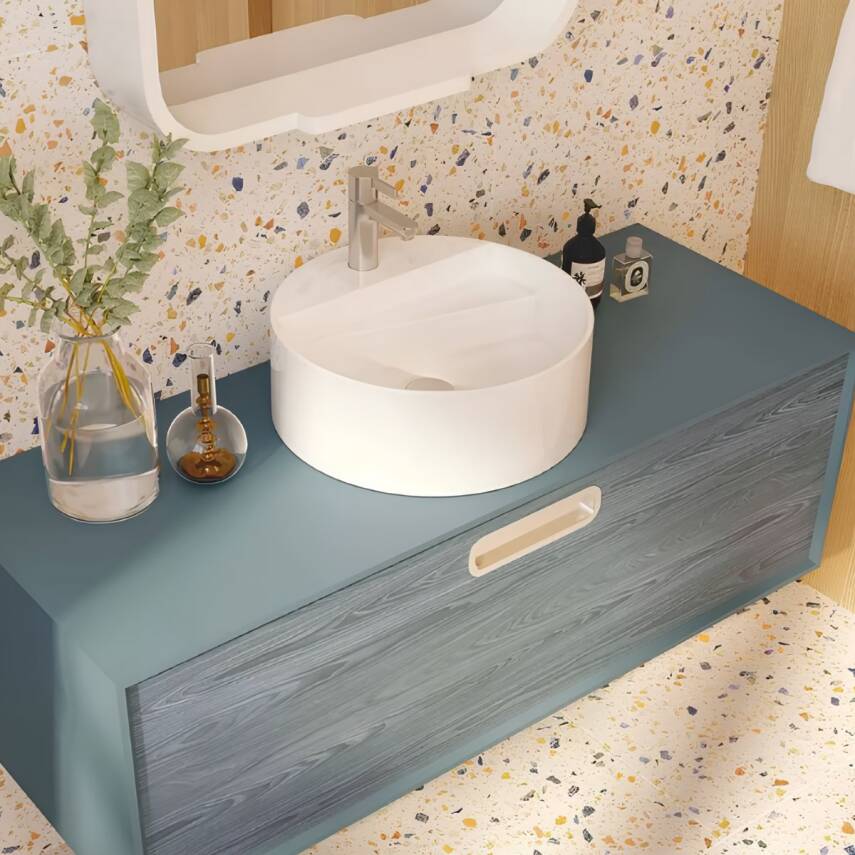 Seramiksan Livello Oval Tezgâh Üstü Batarya Delikli Beyaz Lavabo 42x42 Cm A114010H - 2