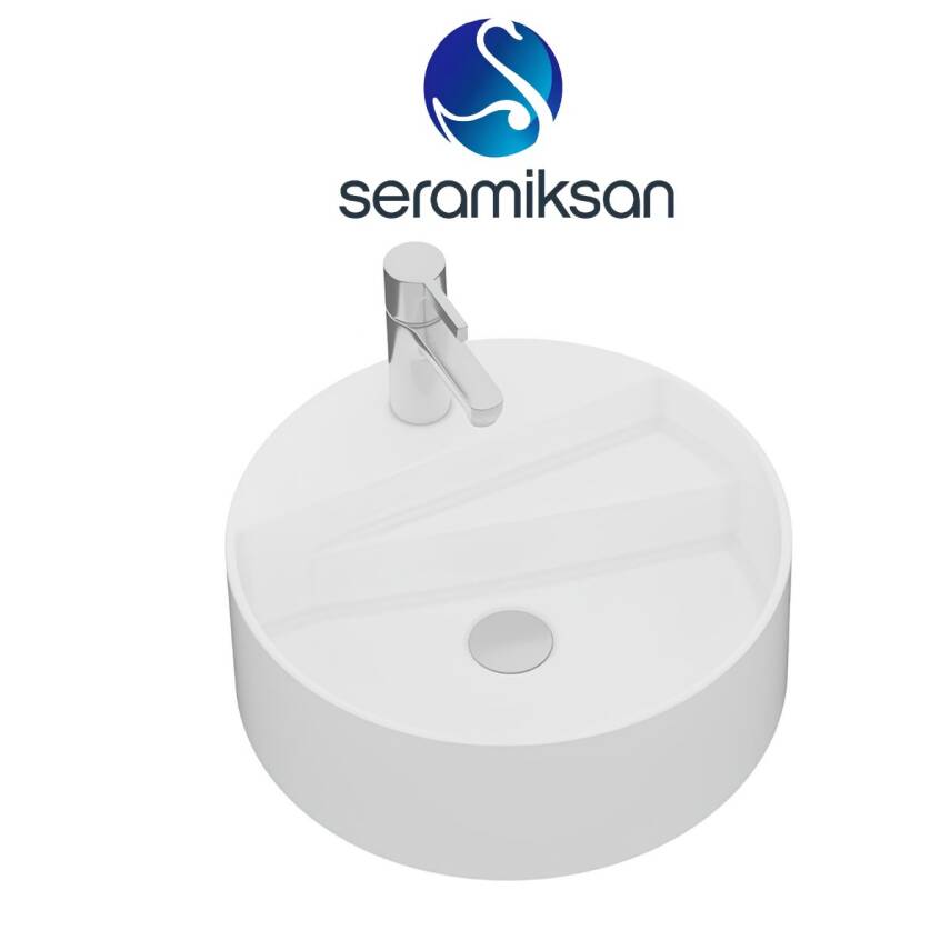 Seramiksan Livello Oval Tezgâh Üstü Batarya Delikli Beyaz Lavabo 42x42 Cm A114010H - 4