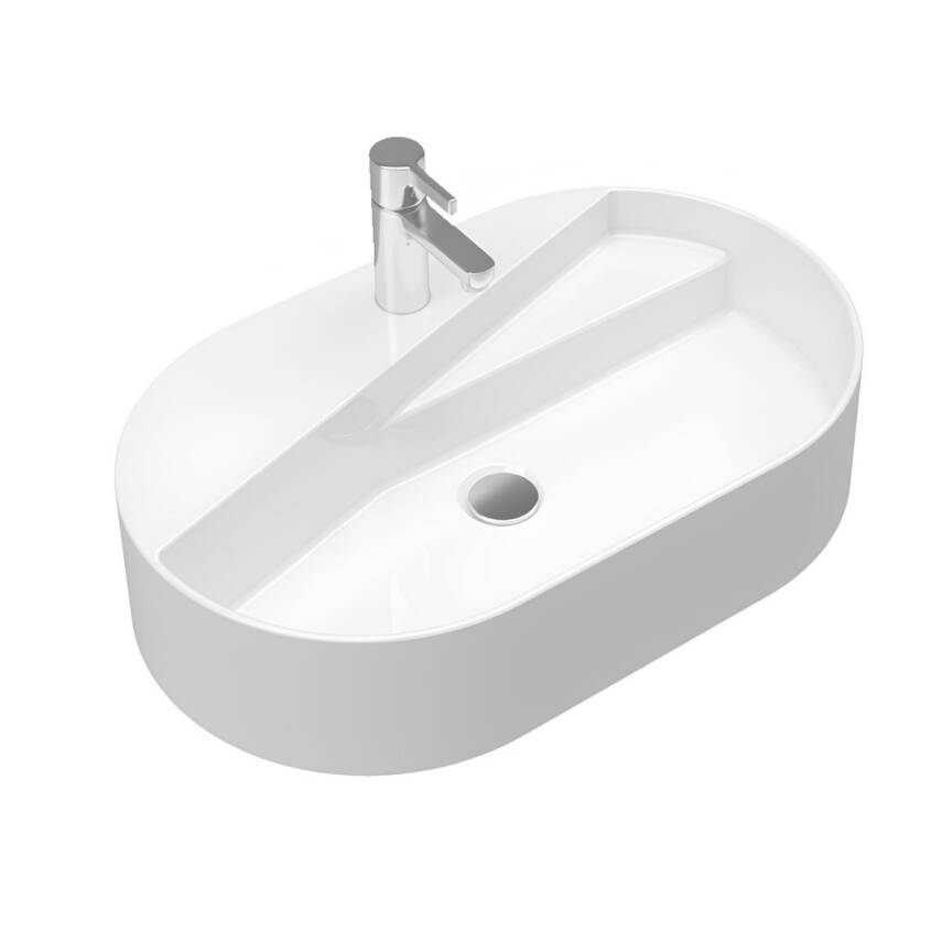 Seramiksan Livello Oval Tezgâh Üstü Batarya Delikli Beyaz Lavabo 65x40 Cm A114020H - 1