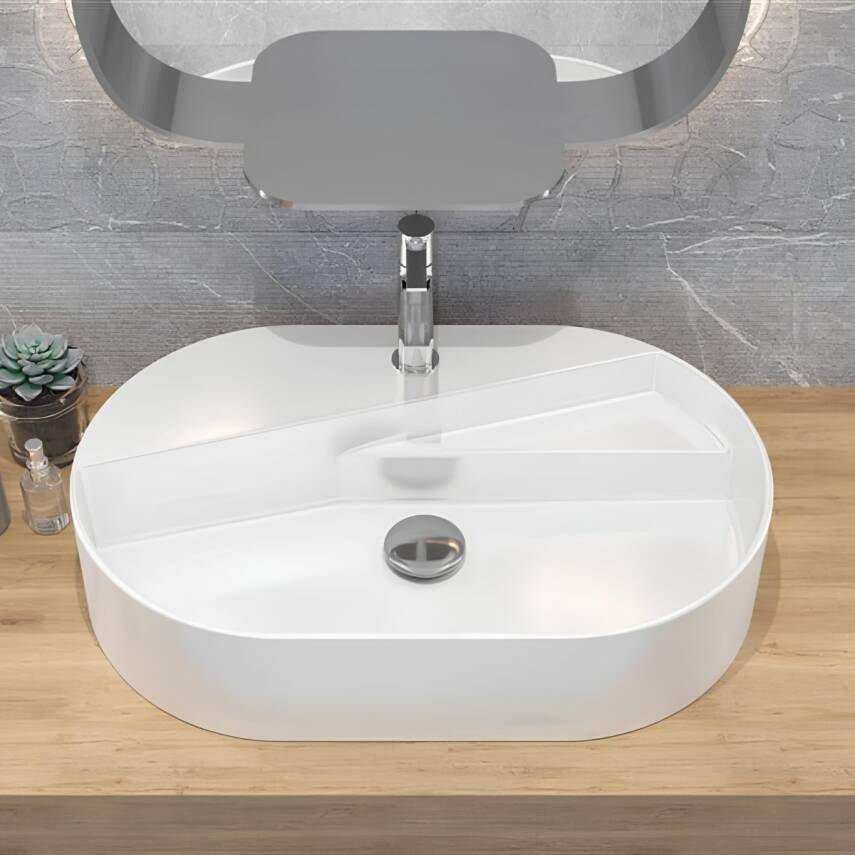 Seramiksan Livello Oval Tezgâh Üstü Batarya Delikli Beyaz Lavabo 65x40 Cm A114020H - 3