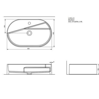 Seramiksan Livello Oval Tezgâh Üstü Batarya Delikli Beyaz Lavabo 65x40 Cm A114020H - 5