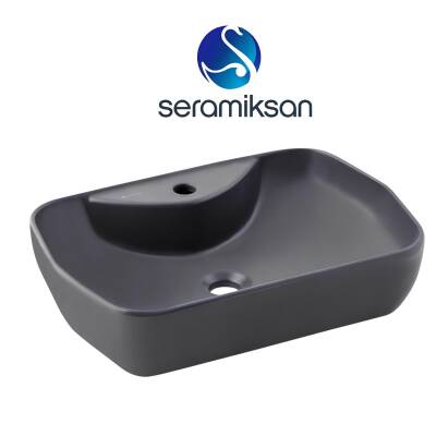 Seramiksan Lucida Oval Tezgâh Üstü Batarya Delikli Mat Antrasit Lavabo 55x38 Cm A002566H